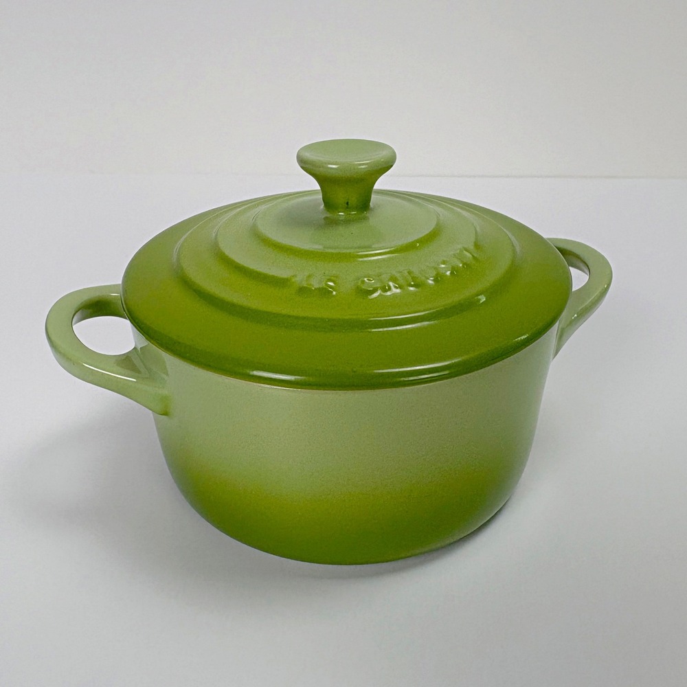 Le Creuset Mini Round Cocotte 8oz Palm Green Stoneware Petite Casserole Dish Lid